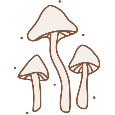 Three stylized mushrooms with brown and cream colors.
