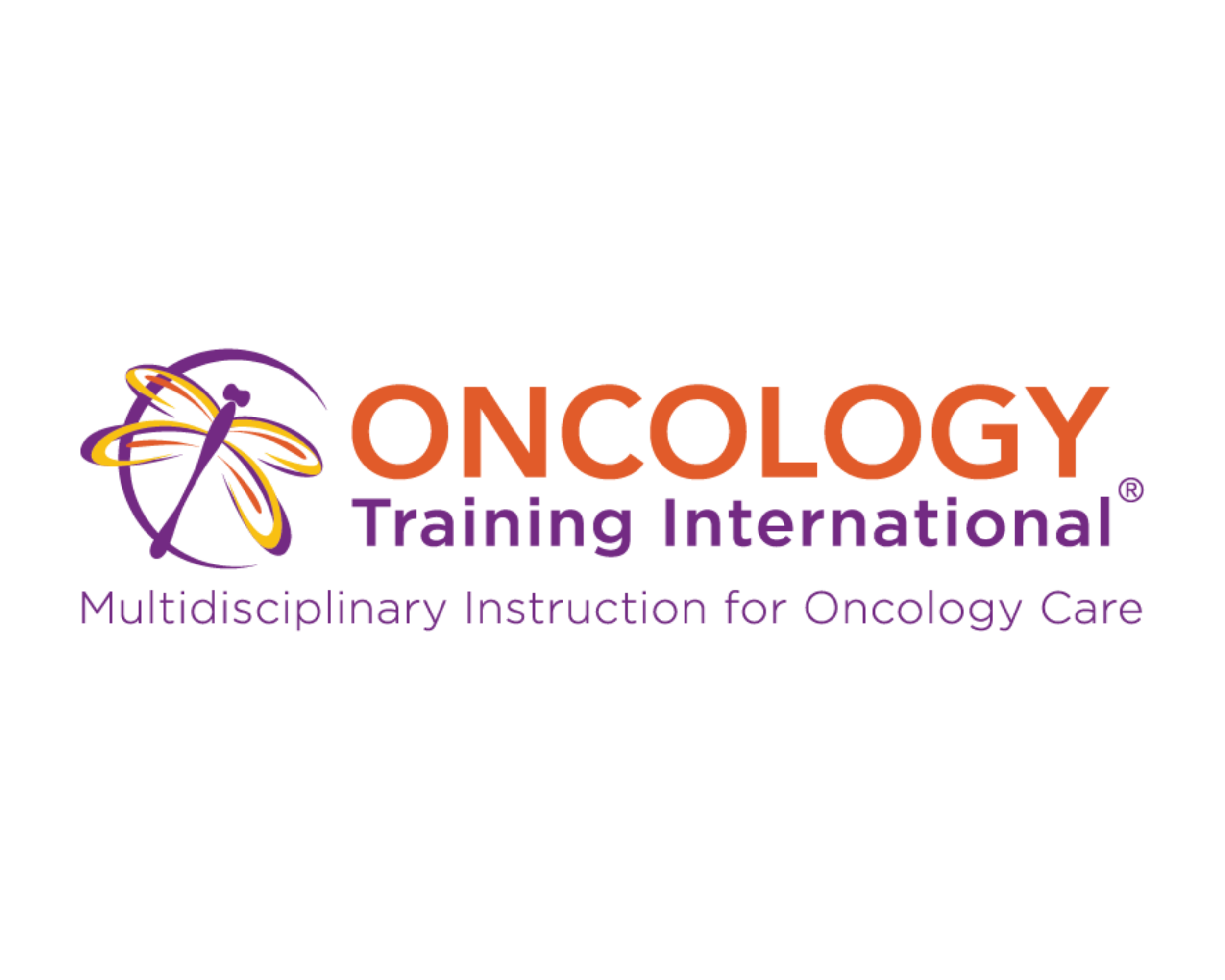 Logo for Oncology Training International with a purple and yellow butterfly, orange and purple text reading 'Oncology Training International', and slogan 'Multidisciplinary Instruction for Oncology Care' in purple.