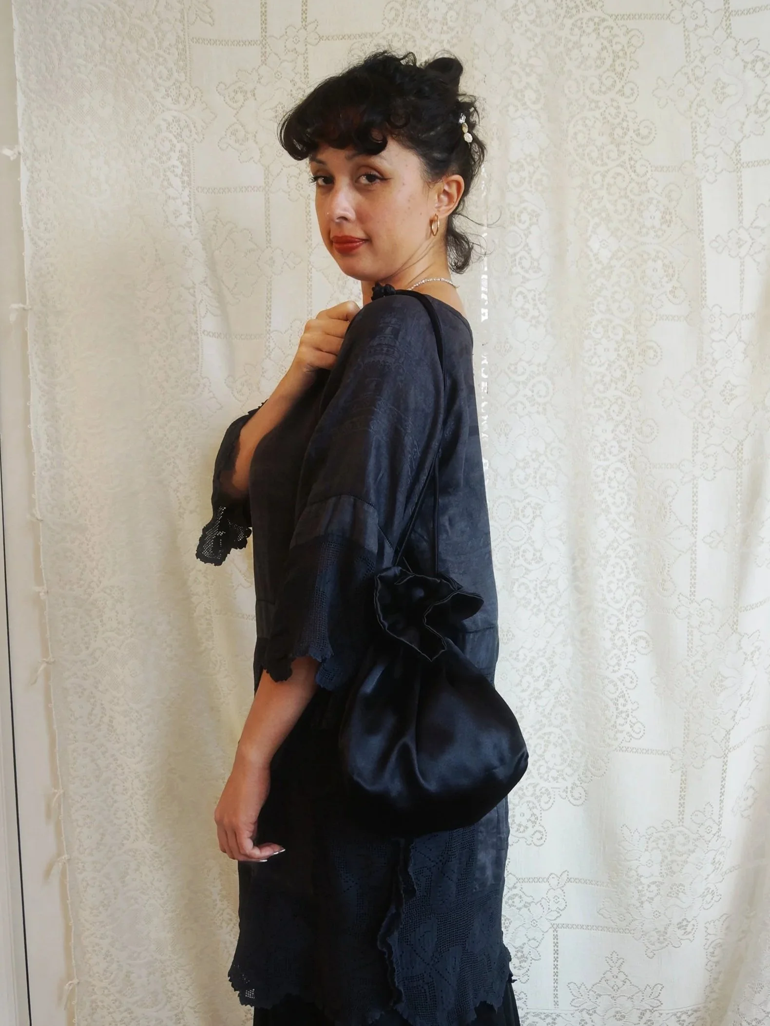 Black Silk Satin Pouch