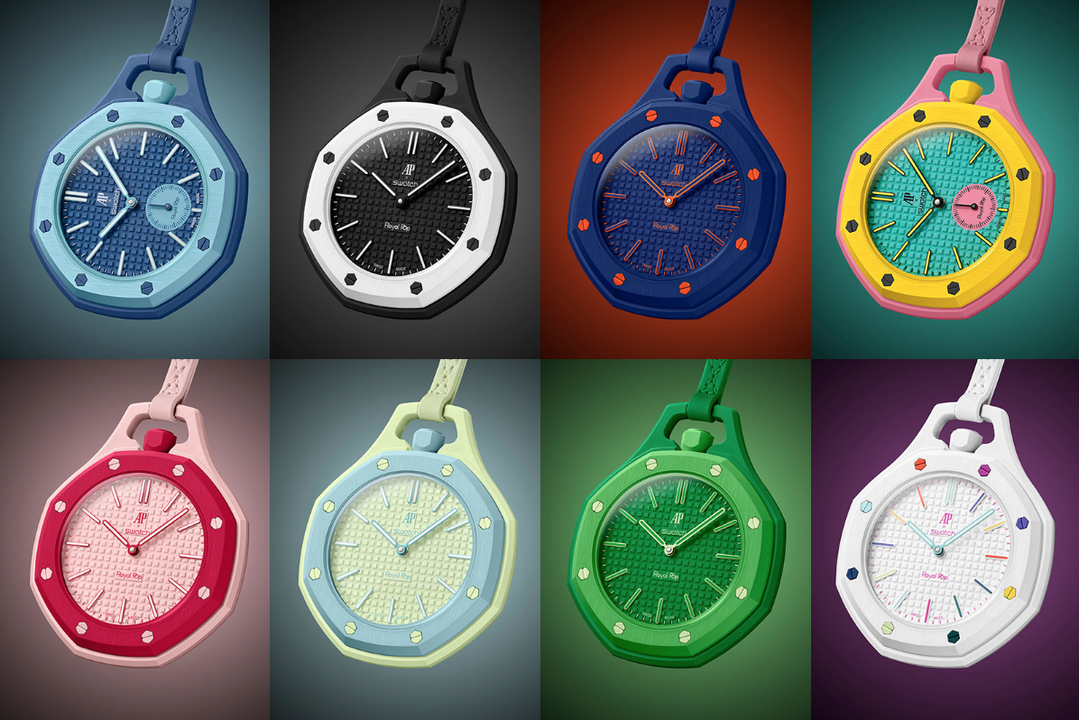 Detailed look at the AP x Swatch Royal Pop octagonal design.