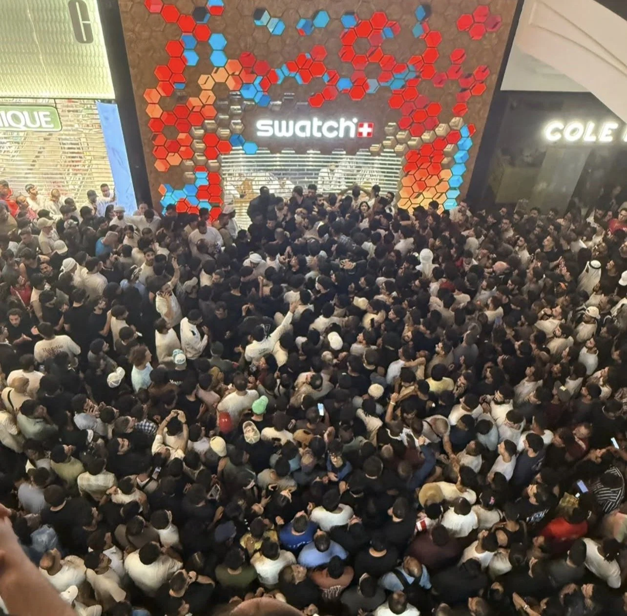Collectors queueing outside Swatch stores for the Royal Pop launch.