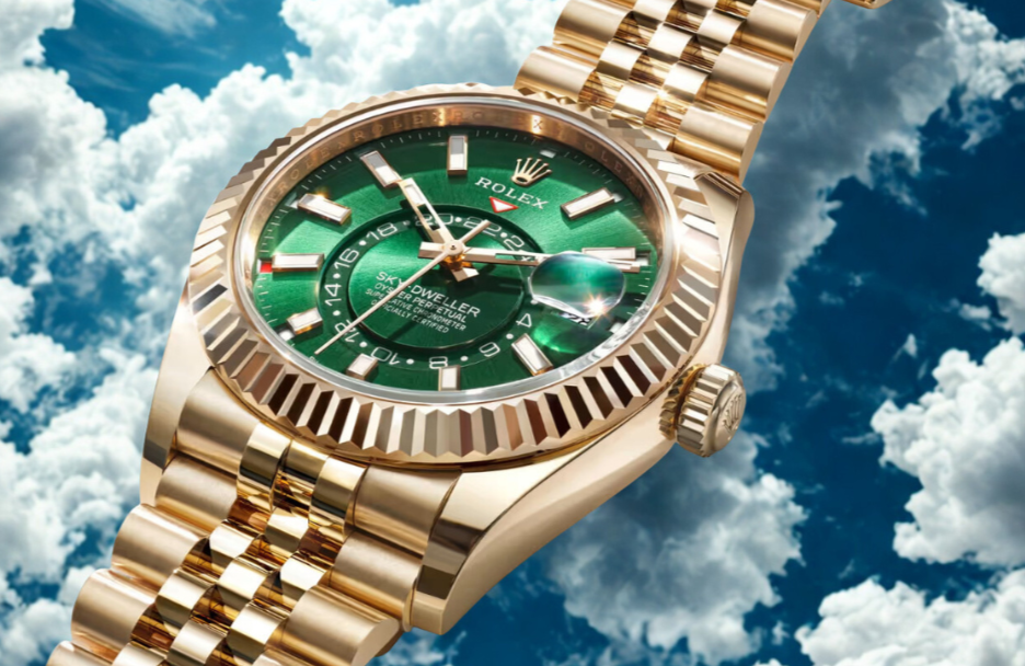 rolex sky-dweller yellow gold jubilee green dial