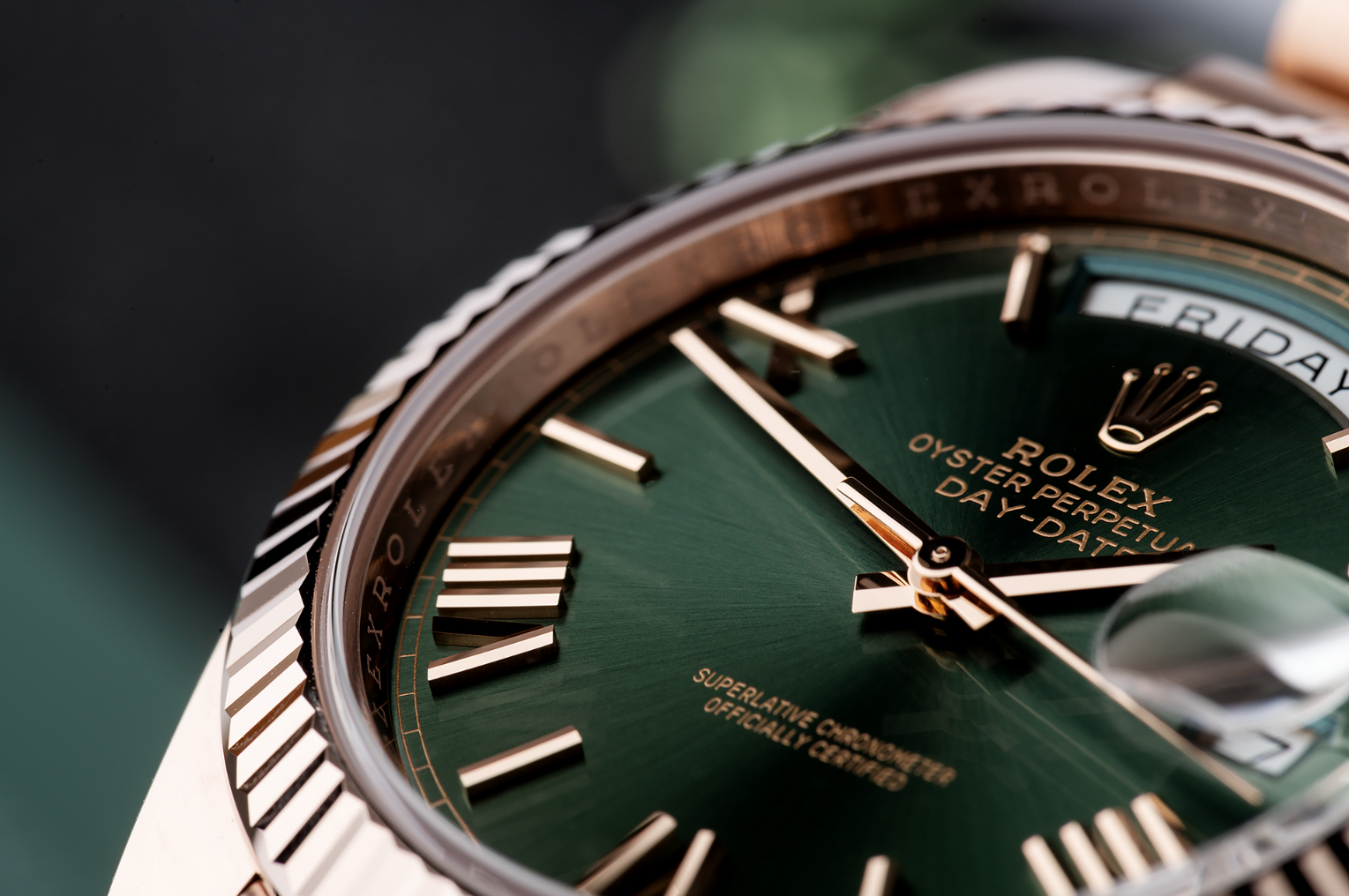 rolex day-date everose gold olive dial