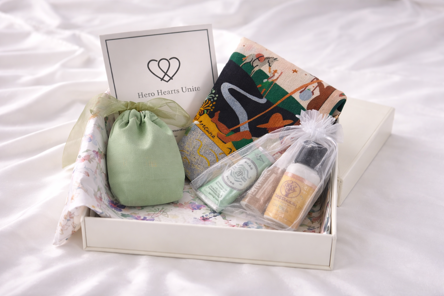 Silken Grace comfort gift box with silk / wool scarf and keepsake bracelet thoughtful wellness recovery support gift for women