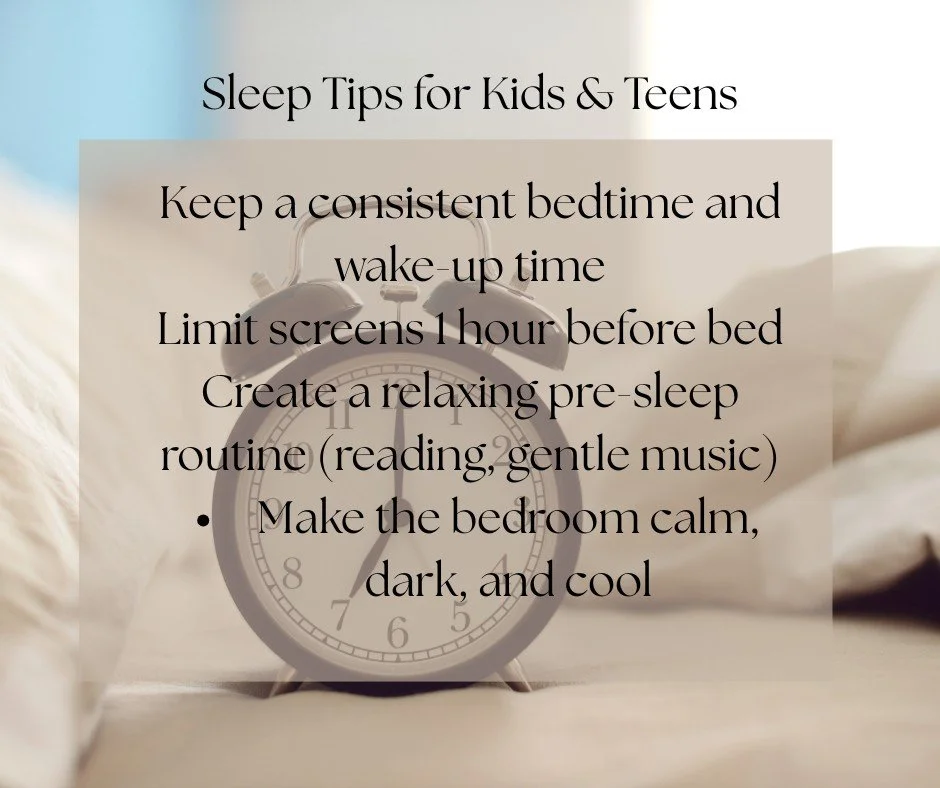 😴 Wellness Wednesday: Sleep Tips for Kids &amp; Teens

Good sleep = better mood, focus, and emotional balance. Try these tips:
🌙 Keep a consistent bedtime and wake-up time
📵 Limit screens 1 hour before bed
📖 Create a relaxing pre-sleep routine (r