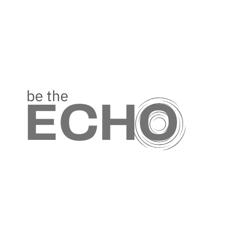 Black background with gray text that says 'be the ECHO' and a circular ripple design around the letter O.