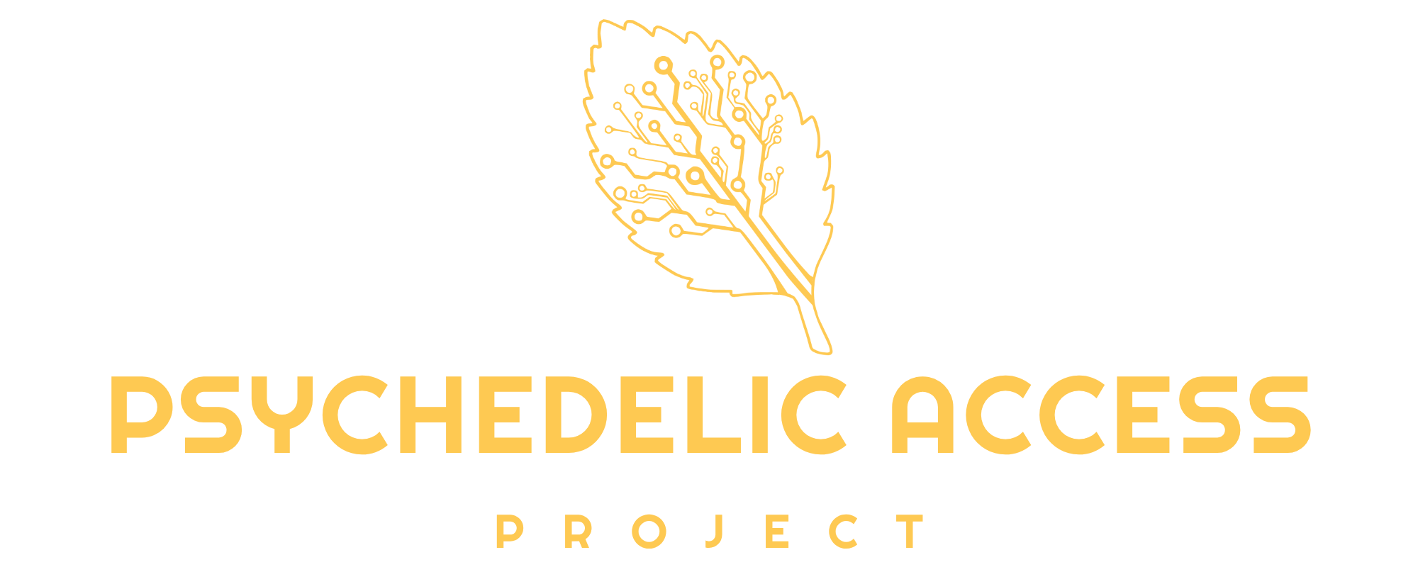 Logo of the Psychedelic Access Project featuring a stylized leaf with circuit-like lines in orange above the text.