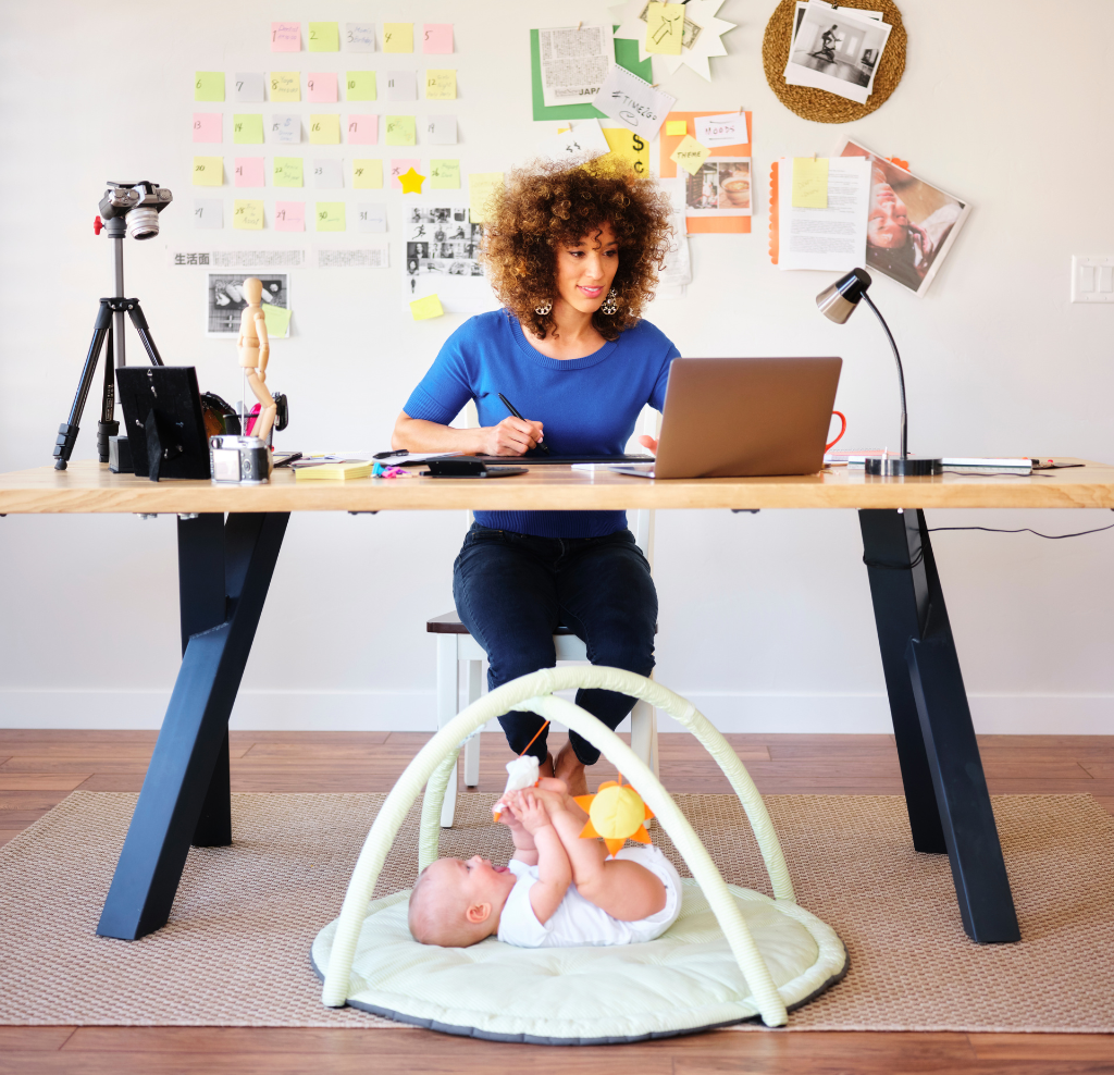 Insomnia Mom Mom working with Baby