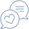 Two speech bubbles, one with a heart symbol and the other with lines representing text.