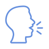 Outline of a human head in profile with lines indicating speech.
