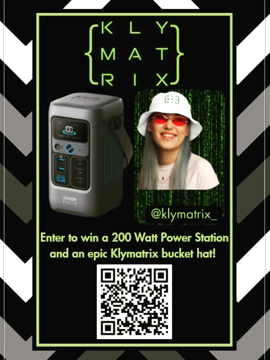 🚨💸 Tech giveaway time! Just scan the QR code or tap our Bio link to enter!

To celebrate the launch of our new line of awesome Klymatrix&trade; gear on our website, we're giving away an epic bucket hat and a 200 watt output, high-capacity ANKER Pow
