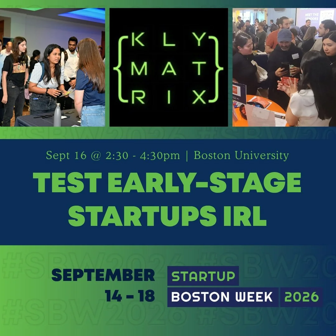 We&rsquo;re putting our patent pending technology to the test at Startup Boston Week!⚙️💡🚀

We&rsquo;ll be part of the Test Startups IRL event at #SBW2026, where we&rsquo;re taking our line of Klymacups&trade;, the Klymareader&trade; and the Klymabi