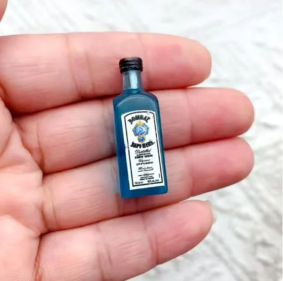 Dollhouse Miniature Gin Bottle Replica – Bombay Sapphire Style – 1:12 Scale Bar Decor