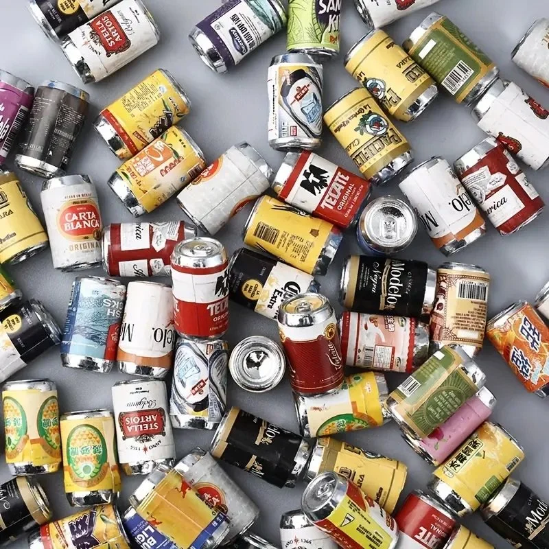 Dollhouse Set of 5 Miniature Beer & Drink Cans – Assorted Brands – Dollhouse & Diorama Accessories (1/12 Scale)