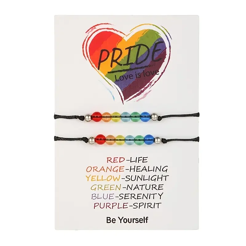 Pride Rainbow Bead Bracelets – 2-Piece Adjustable Set – Show Your Support & Be Yourself