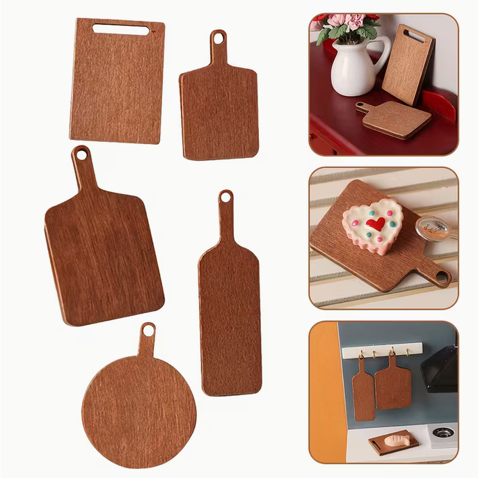 Dollhouse Miniature Wooden Cutting Board – Realistic Kitchen Prep – 1/12 Scale – 5 Styles Available