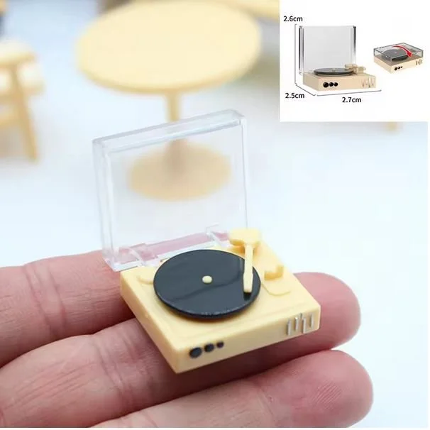 Dollhouse Miniature Vintage Record Player Turntable – 1:12 Scale Music Room & Diorama Accessory