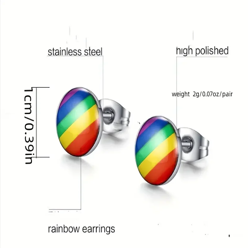 Pride Rainbow Stud Earrings – Show Your Support with Polished Stainless Steel Jewelry