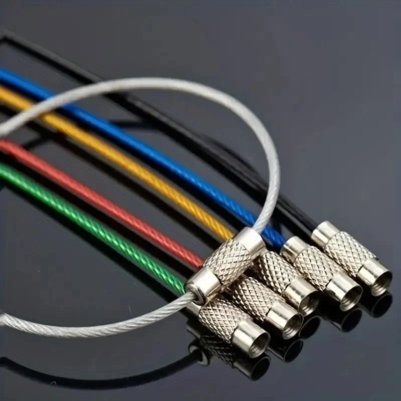 Keychain Cable Loops – 6" Screw Lock Wire Key Rings for Keys, Tags & Gear (Random Color)