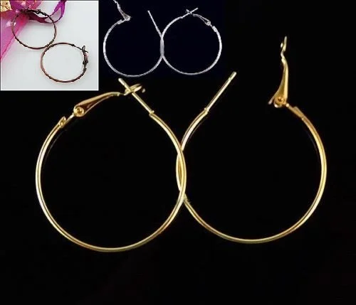Earring Hoops with Hook Closure – Champagne Gold, Bronze, Silver & Gold Plated | 30–35mm | 2 Pairs