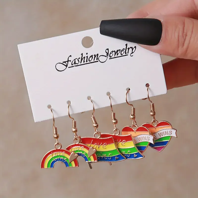 Pride Rainbow Dangle Earrings Set – Love Wins | Show Your Support