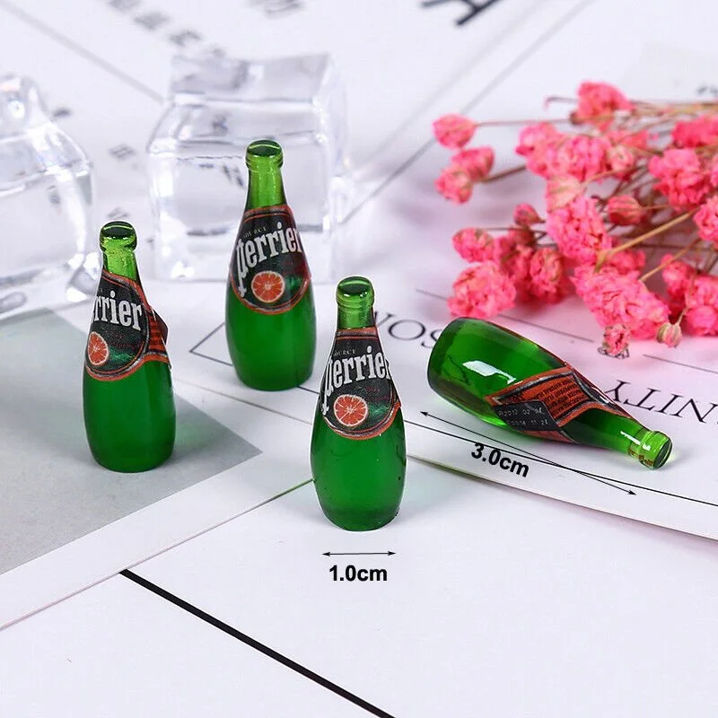 Dollhouse Miniature Perrier Bottles – Sparkling Mineral Water Bottle Miniatures for Dollhouse & Mini Scenes – 1/12 Scale – Resin