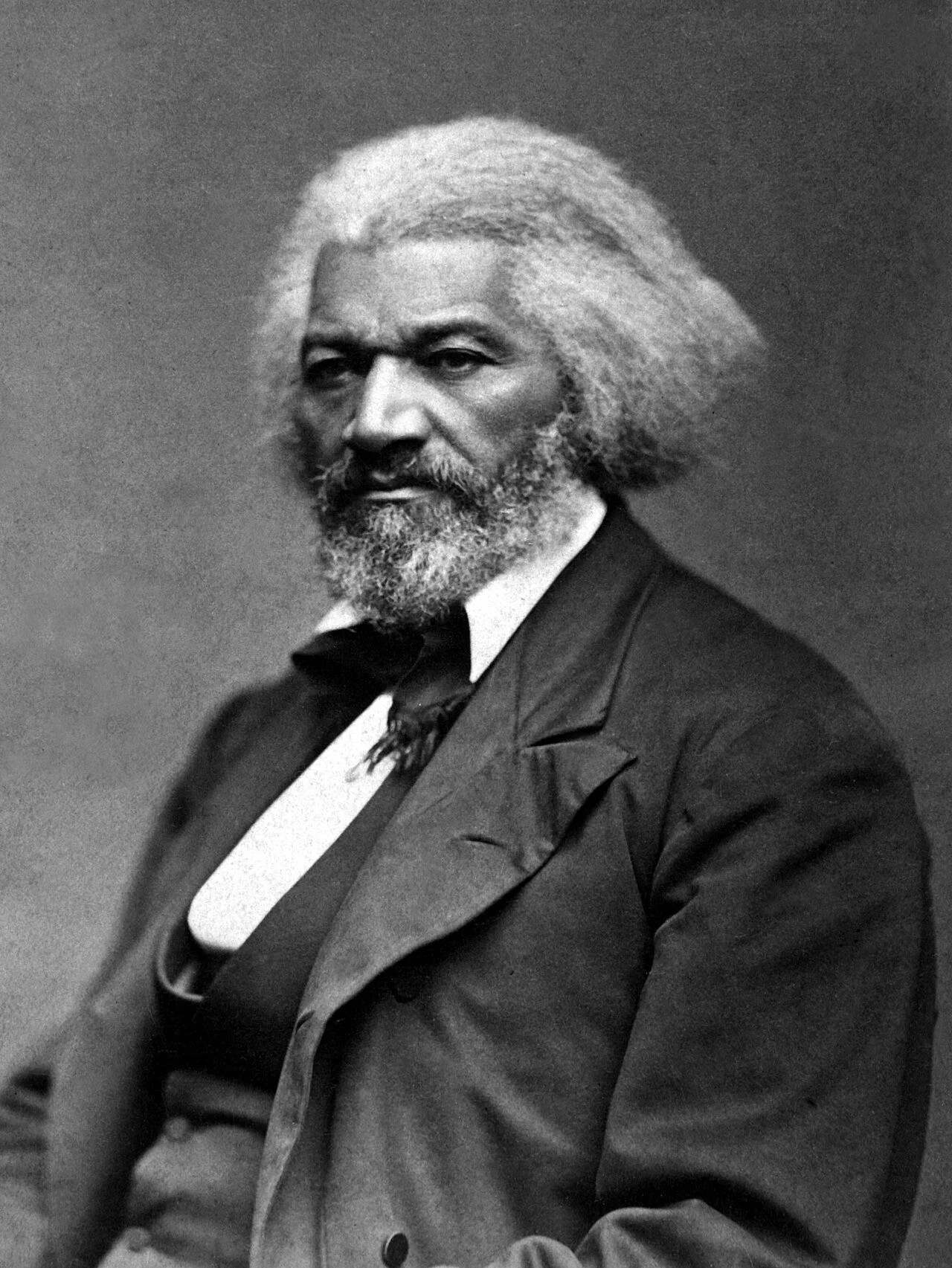 Black and white photograph portrait of Frederick Douglass