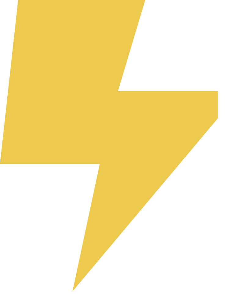 Stylized yellow lightning bolt with black and white outline on black background.