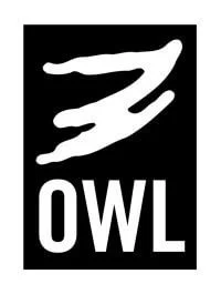 Our Whole Lives (OWL) sexuality education logo. A vertical black rectangle features a white, abstract brushstroke symbol that resembles a bird in flight or a stylized flame at the top, with the word 'OWL' in bold, white capital letters underneath.