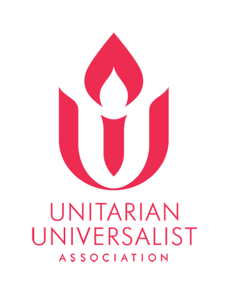 The official logo of the Unitarian Universalist Association. A pinkish-red flaming chalice symbol sits above the words 'UNITARIAN UNIVERSALIST ASSOCIATION' in clean, sans-serif capital letters on a white background.