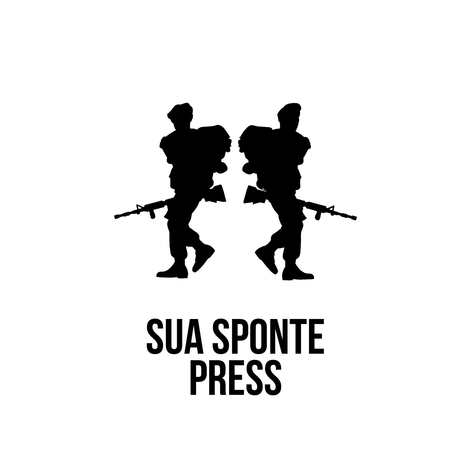 Black silhouette of two Rangers walking back-to-back carrying rifles, with the text 'SUA SPONTE PRESS' below.