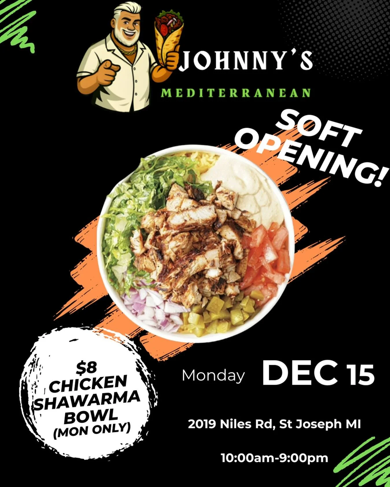 Monday special for our soft opening!! 
Try the chicken shawarma! 
We can&rsquo;t wait to serve you and appreciate your patience as we have our soft opening! #chickenshawarma #mediterraneaneats #stjosephmichigan