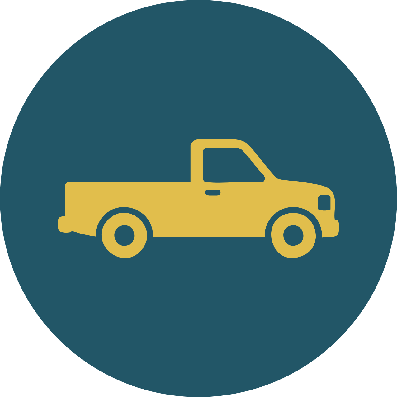 Icon of a yellow pickup truck on a dark blue circular background.