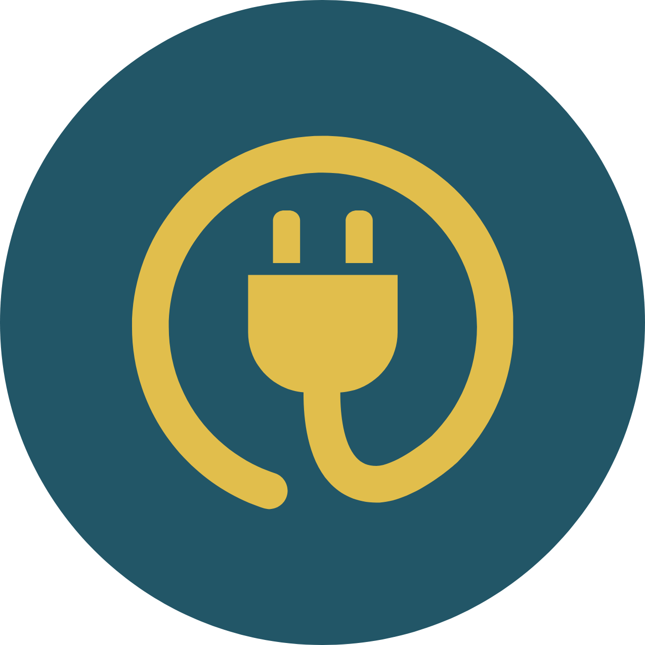 Icon of a yellow electrical plug with a cord inside a dark teal circle.
