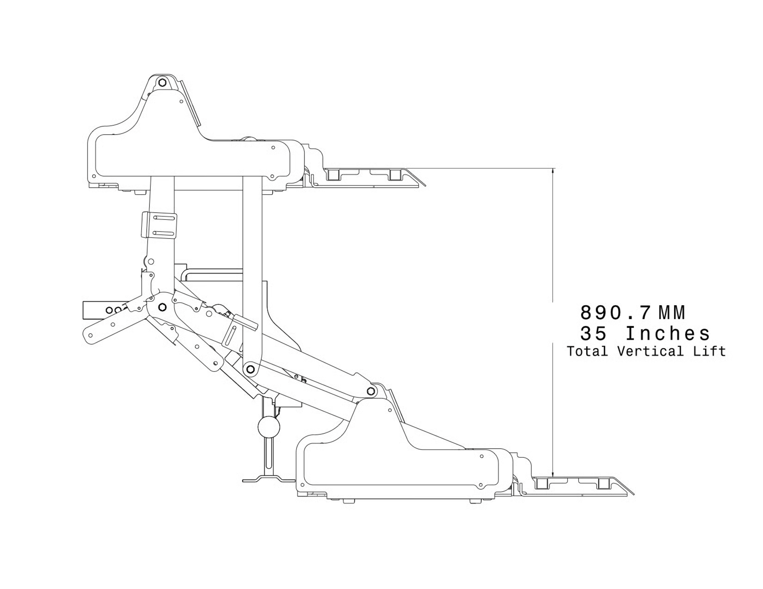 Technical drawing of a staircase cross-section with a total vertical lift of 35 inches or 890.7 mm.