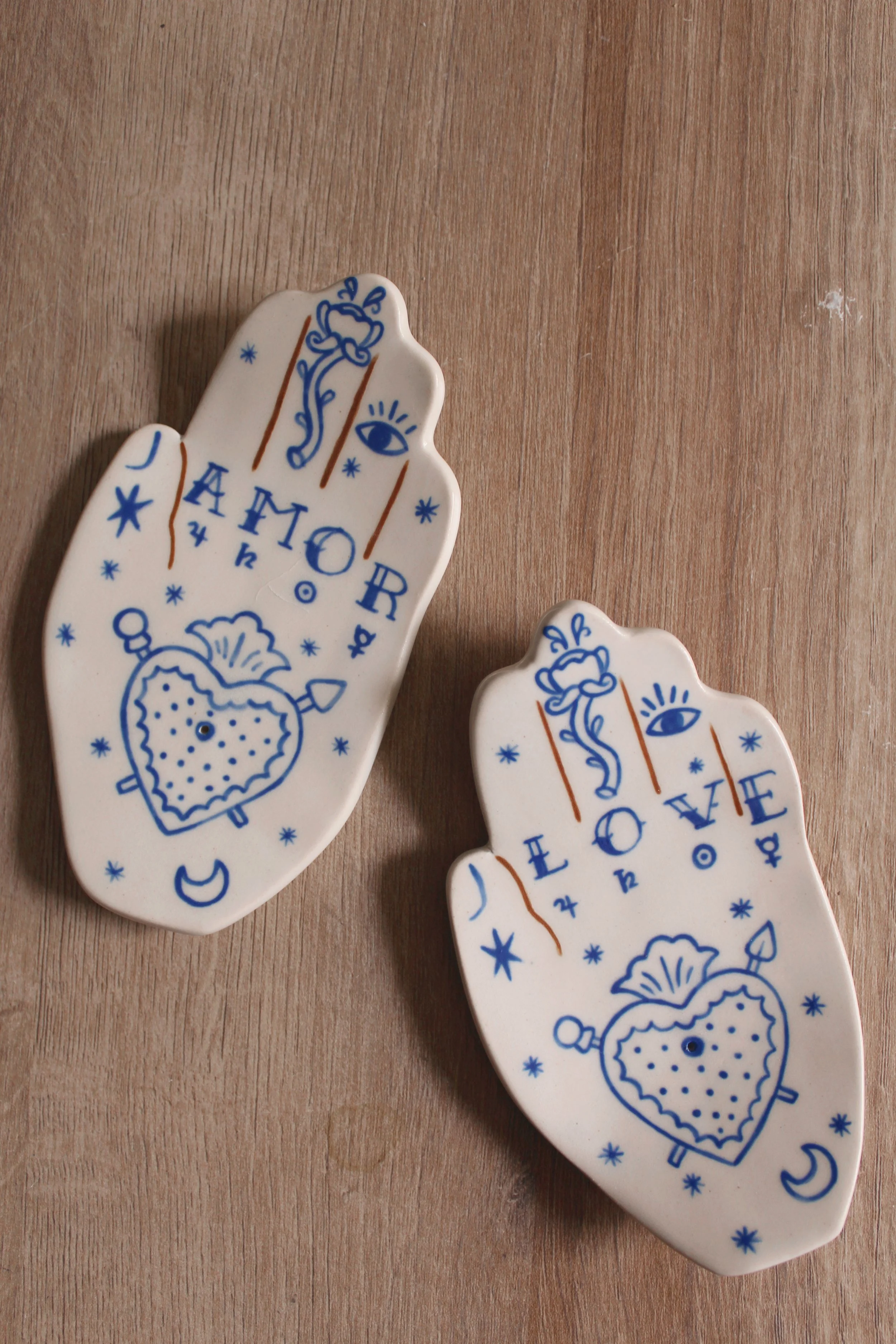 Tattooed Hand Incense Holder (white stoneware)