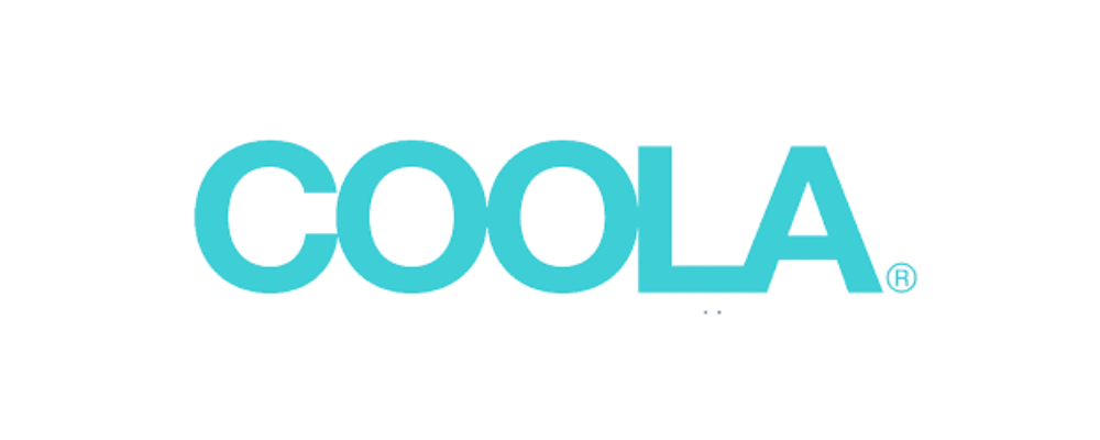 The logo of Coola, featuring the word 'COOLA' in blue uppercase letters with a registered trademark symbol, on a black background.