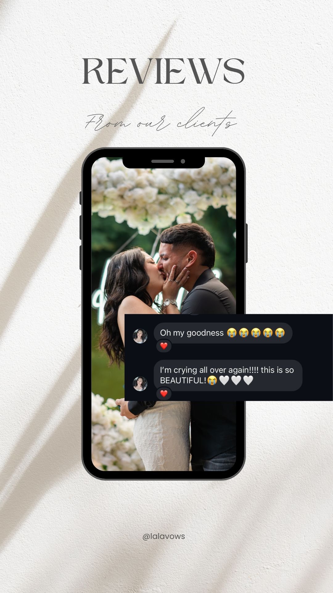 Client testimonial screenshot praising proposal video filming in Austin Texas with emotional storytelling