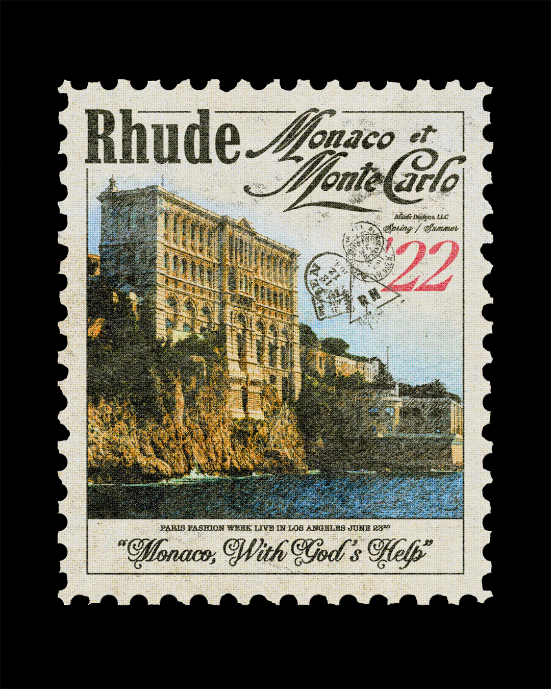 A vintage postage stamp featuring the Hotel Negresco located in Nice, France, with handwritten-style text and postmarks over the image.