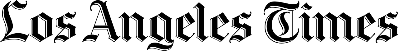 Black background with stylized white text that says 'Los Angeles Times'.