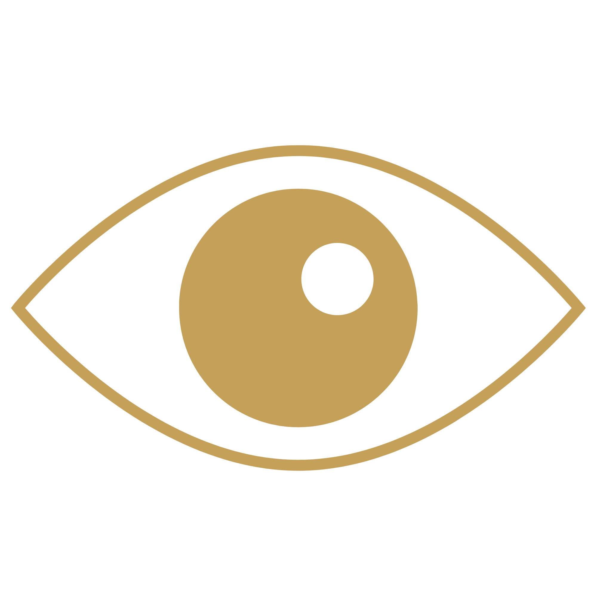 Golden eye symbol with black and gold color scheme, featuring an eye with a circular center and radiating lines around