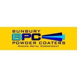 Logo for Bunbury BPC Powder Coaters with their slogan 'Making Metal Magnified' on a yellow background.
