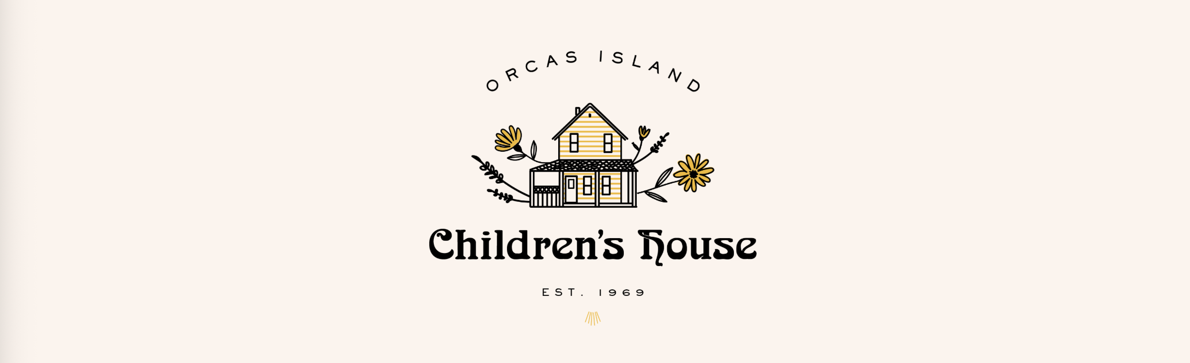 Logo of a farmhouse with flowers and plans around it