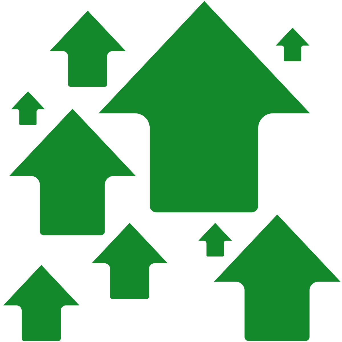 A series of different sized green arrows pointing up