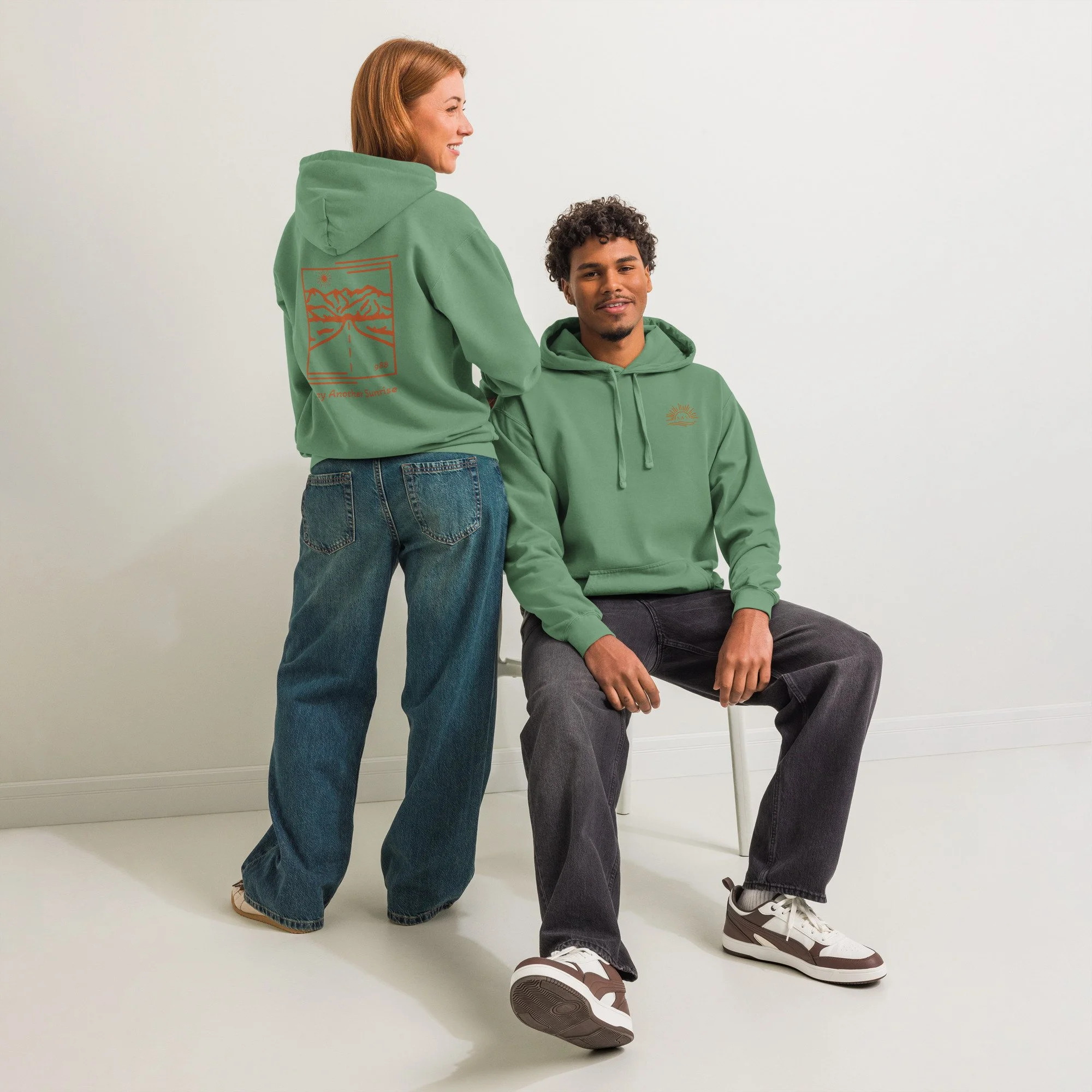 Stay Another Sunrise Suicide Awareness Hoodie – Coral Orange with 988 Support Detail