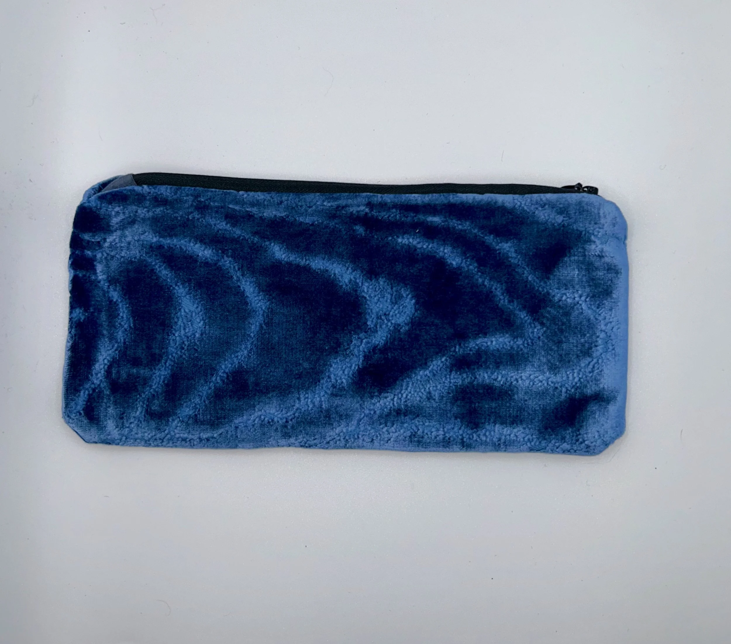Blue Marbled Velvet Zipper Bag