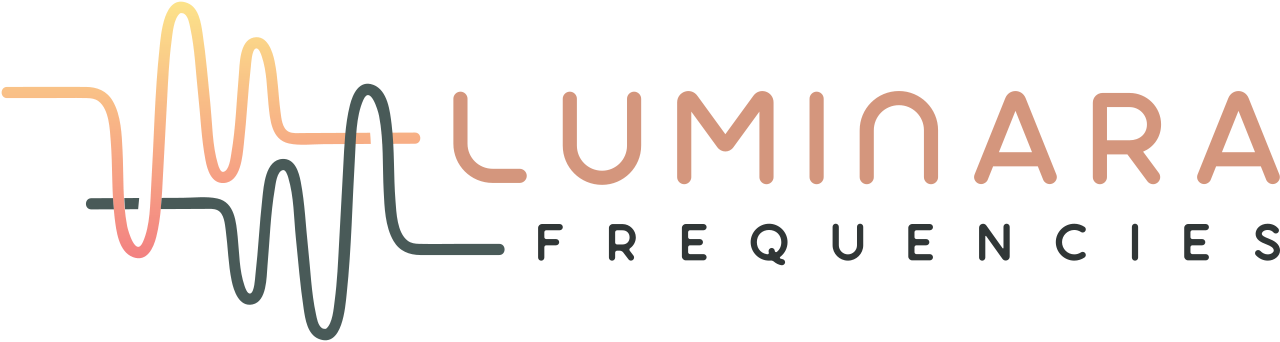 Luminara Frequencies logo featuring stylized sound waves and text