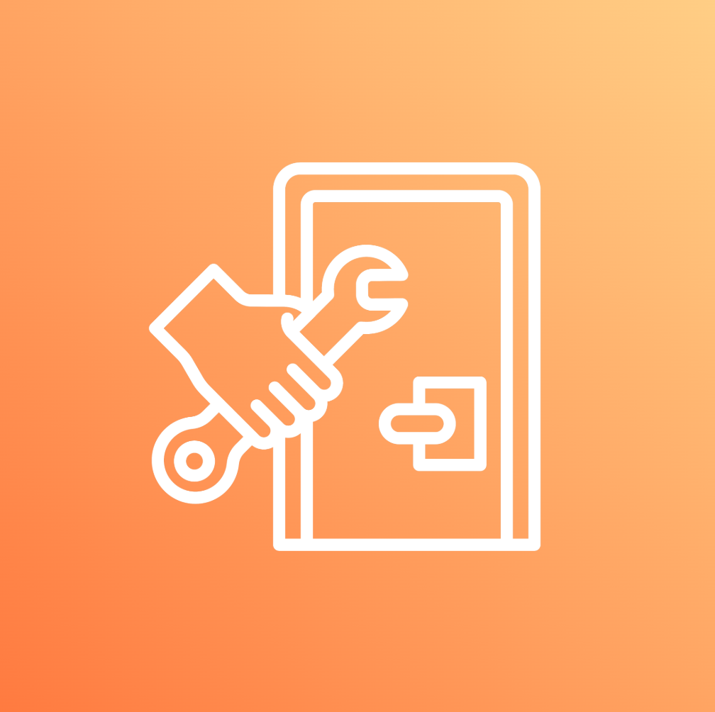 An icon of a hand holding a wrench in front of an electrical panel or circuit breaker.