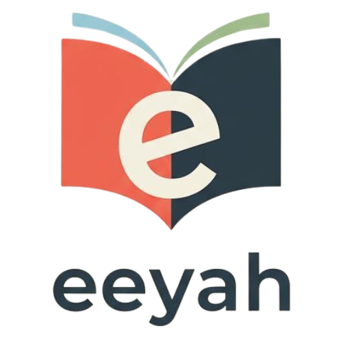 A stylized logo with a folded paper book featuring the E and eayh letters, and the text 'eeyah' underneath.