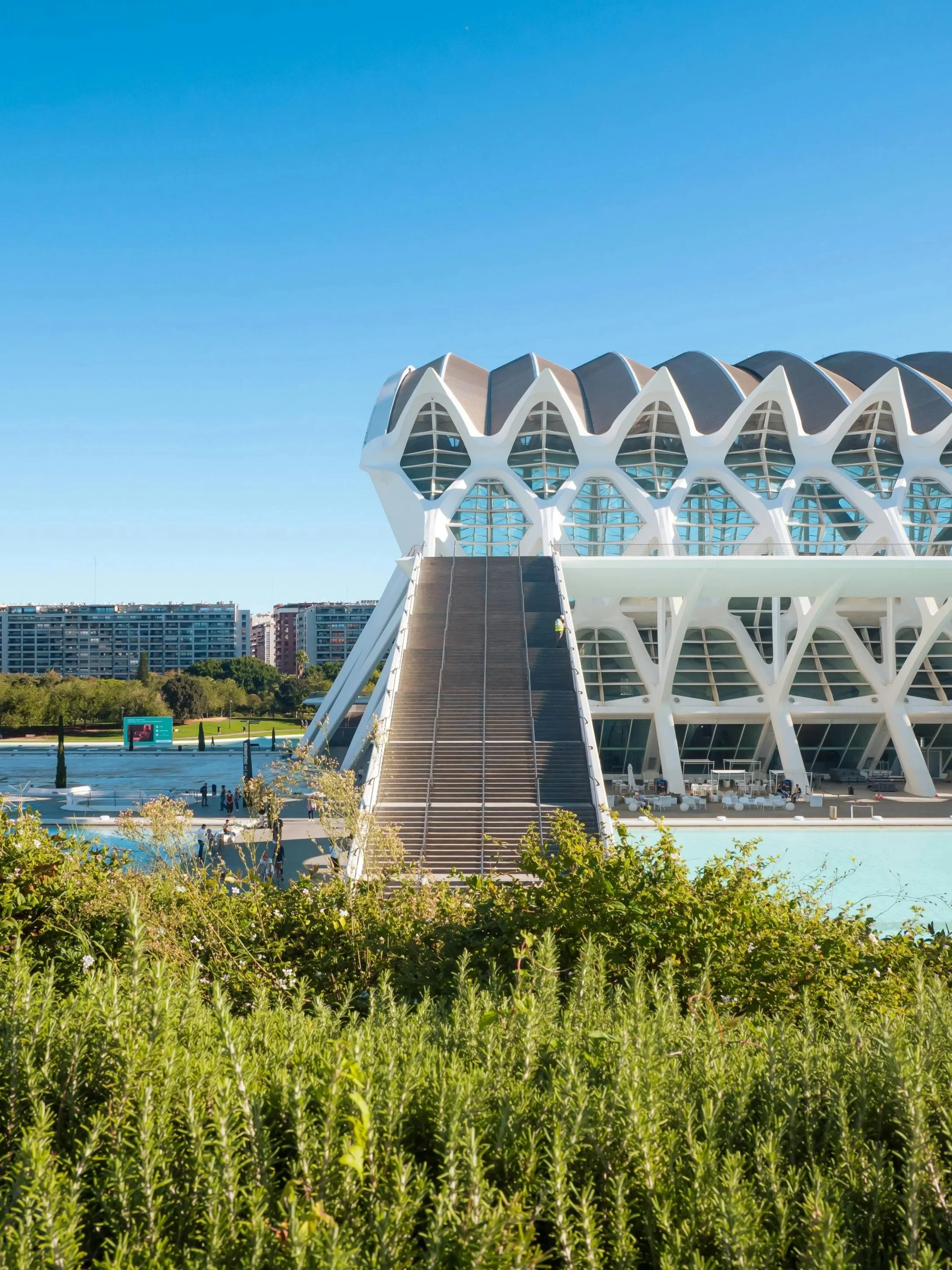 The Museo Prince Philip in Valencia, Spain, a modern architectural building with a futuristic design and white structural elements.